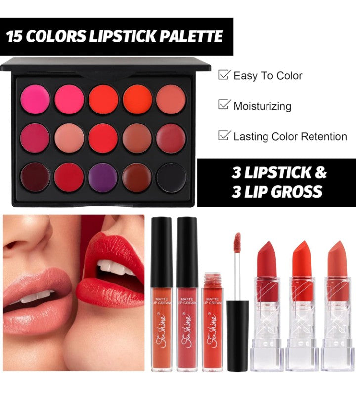 Full Makeup Gift Set Makeup Essential Starter Bundle Include Eyeshadow Palette Lipstick Eyebrow Pencil Brush Set (Type C)