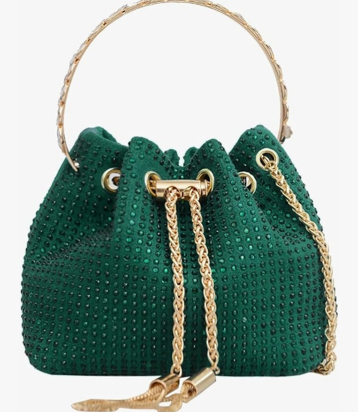 Rhinestone Evening bag Bling Sparkly Crystal Drawstring Bucket Bag Crossbody Bag for Wedding Party Prom