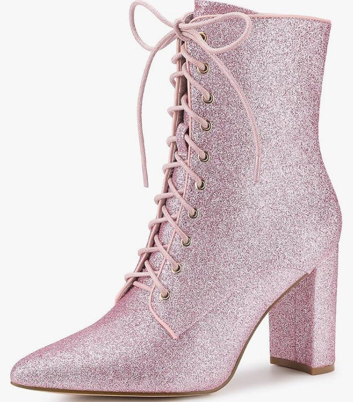 Women's Glitter Pointed Toe Block Heel Halloween Ankle Boots
