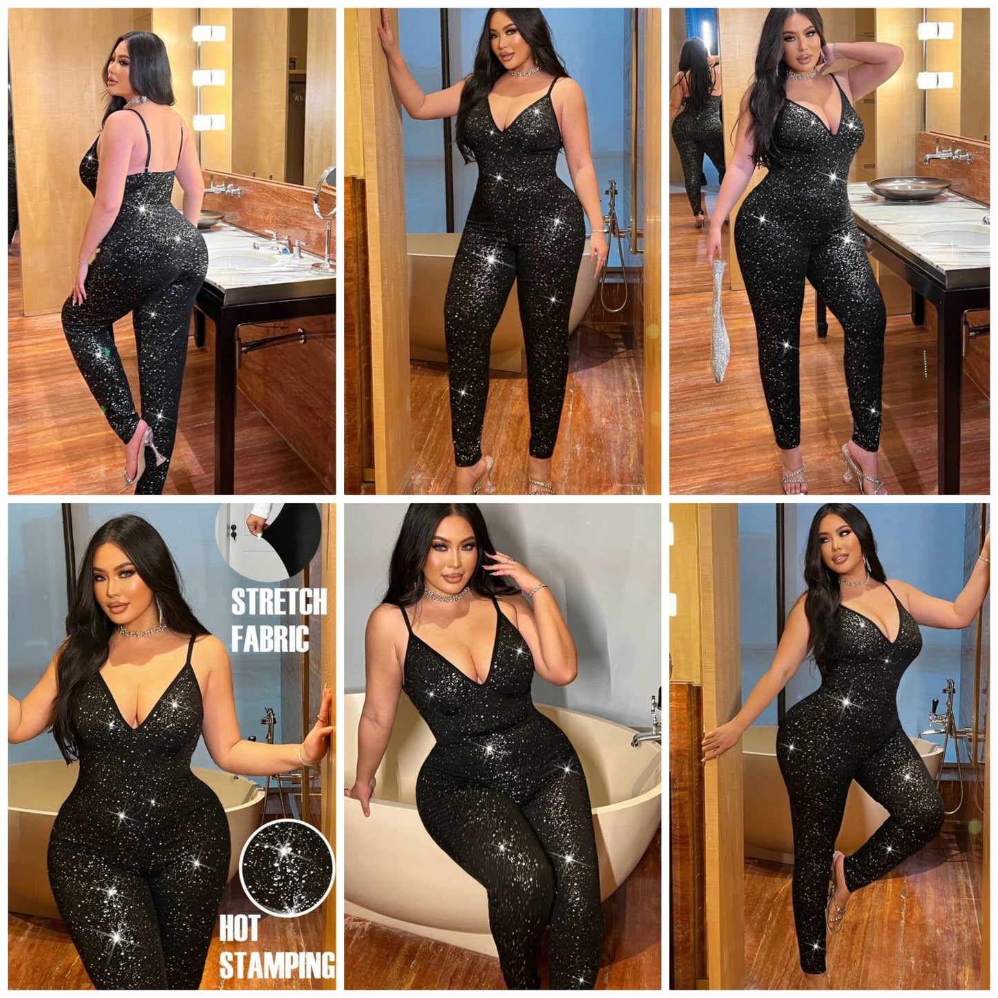 Plus Size Women Sexy Sequin Jumpsuit COCOMONEY