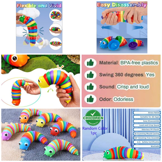 Random Color Fidget Toys Slug,Sensory Slug Fidget Toy For Party Favors tpr 14 and up