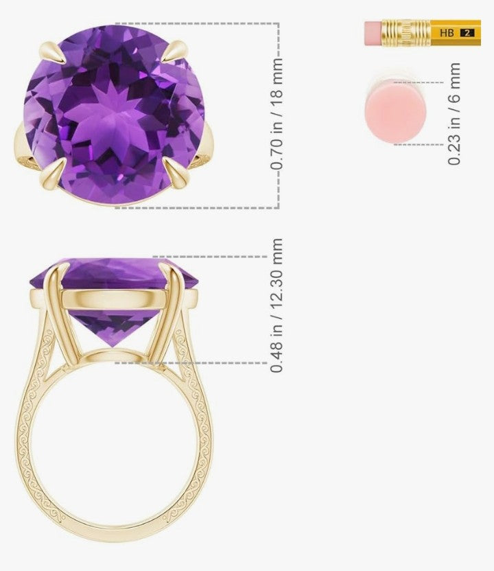 COCOMONEY Claw-Set GIA Certified Solitaire Round 2.36 ct Amethyst Split Shank Ring with Scrollwork in 14K Solid Gold/Platinum for Women Jewelry for Women