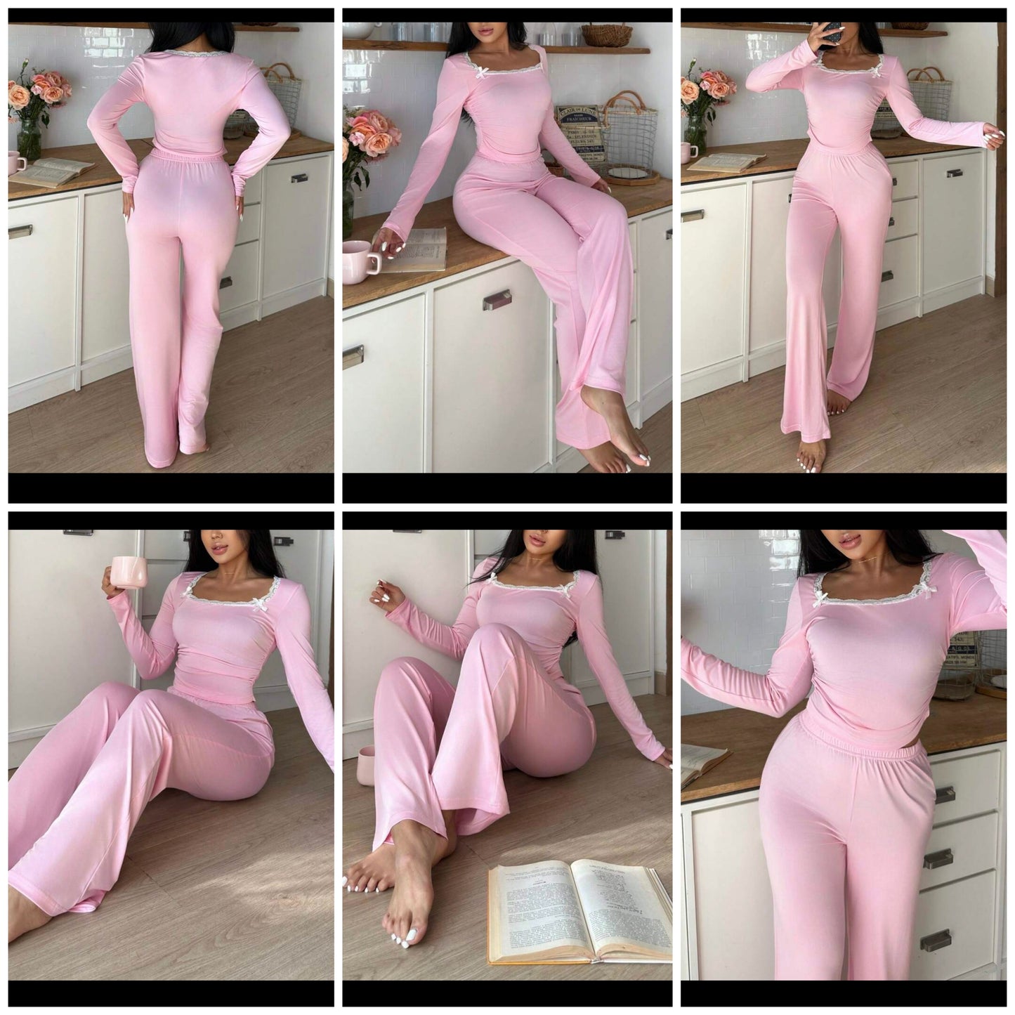 2pcs Women's Round Neck Bowknot INS Style Pajama Set