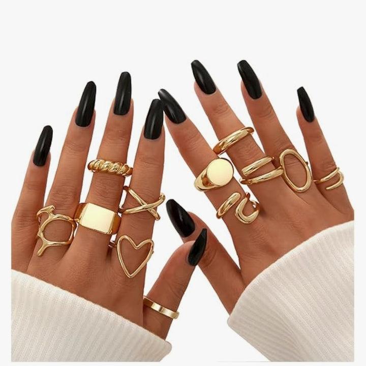 12PCS Gold plated Stackable Rings Set for Women, 18K Gold Plated Open Stacking Knuckle Ring, Adjustable Chunky Signet Rings for Gift