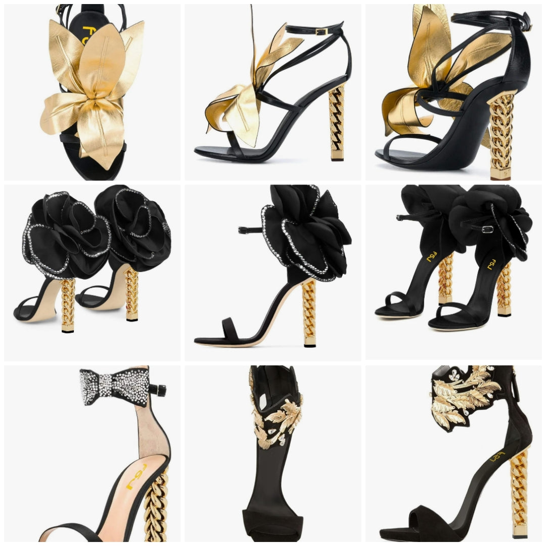 Gold Metal Chain Chunky High Heels Ankle Strap Sandals Open Toe Fashion Summer Dressy Shoes Size 4-15 US