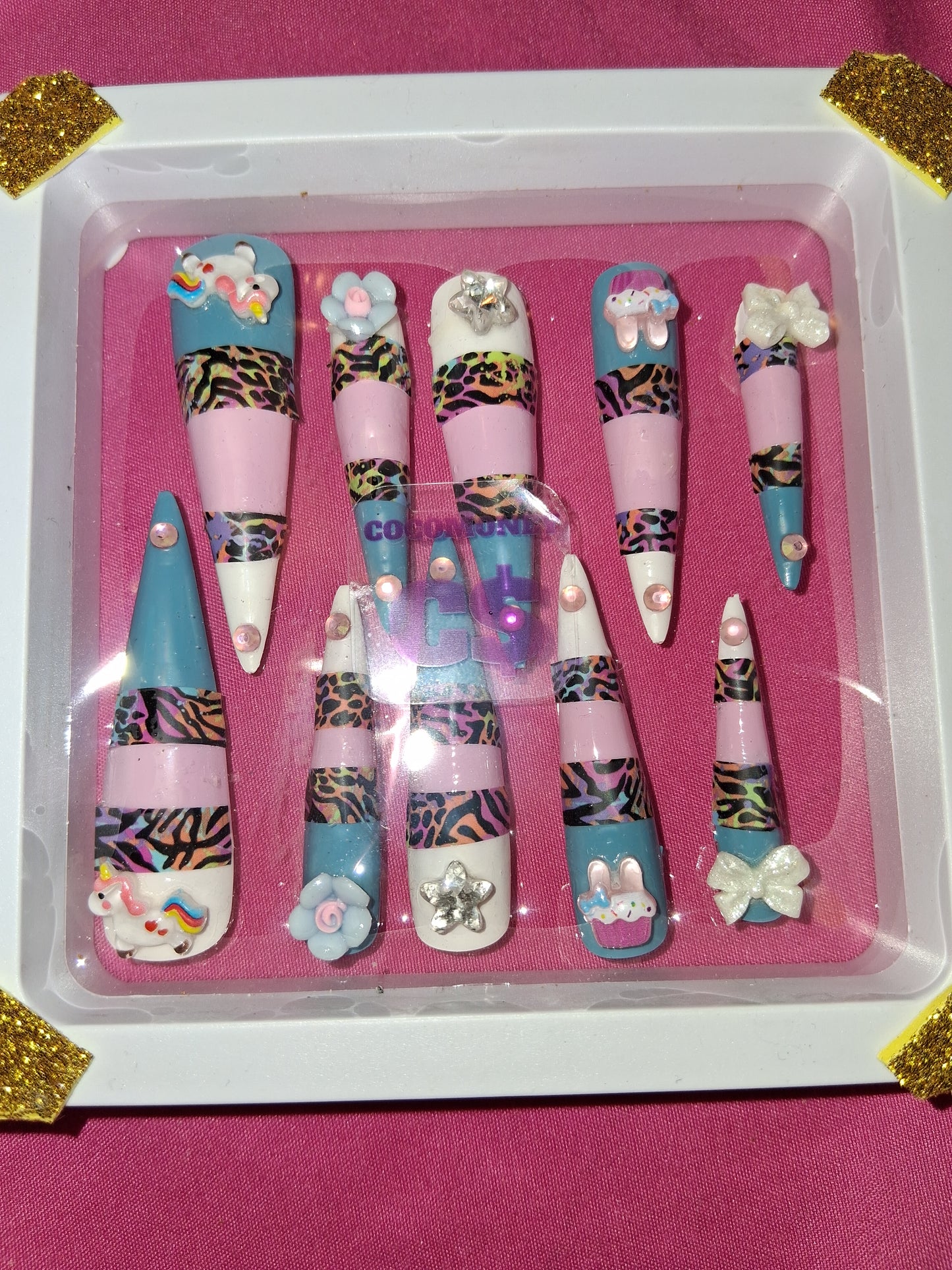 COCOMONEY NAILS CUSTOM 1 OF 1 GLUE ON PRESS ON COMES WITH FREE GIFTS #p42