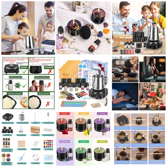 Premium Soy Candle Making Kit - Full Set - Soy Wax, Big 7oz Jars & Tins, 7 Pleasant Scents, Color Dyes & More - Perfect as Home Decorations - DIY Starter Scented Candles Making Kit