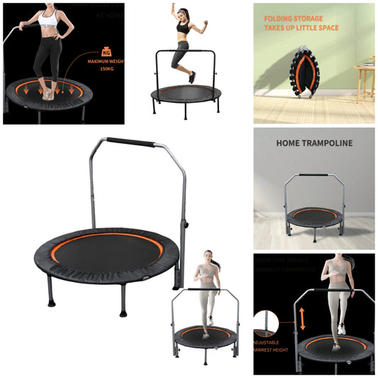 40/48" Foldable Mini Trampoline Max Load 330lbs/440lbs, Fitness Rebounder With Adjustable Foam Handle, Exercise Trampoline For Adults Indoor/Garden Workout