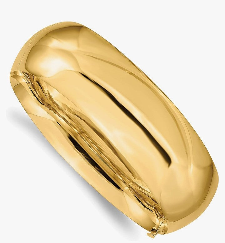 COCOMONEY 14K Solid Yellow Gold 20.65mm Oversize Hinged Bangle Bracelet