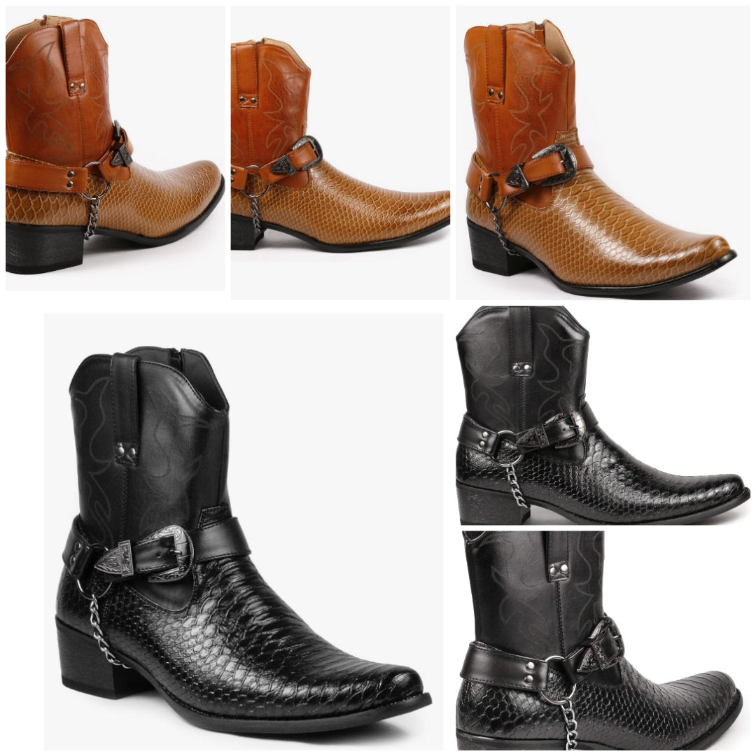 Men's Belt Buckle Chain Strap Western Cowboy Boots