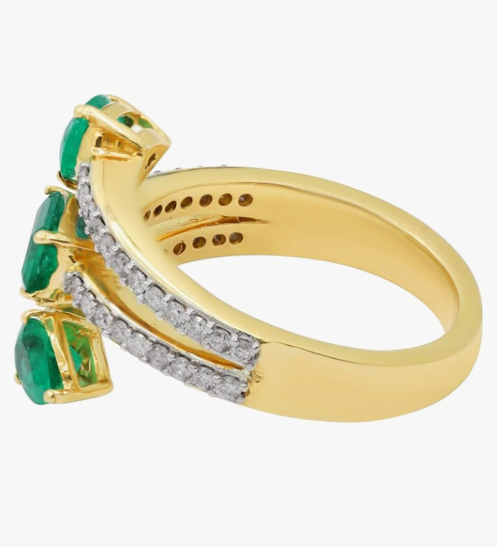 COCOMONEY Green Emerald Diamond Bypass Ring 18k Gold Handmade Vintage Ring Art Deco Women Rings For Her May Stone Jewelry Mother Gold Jewelry Ring