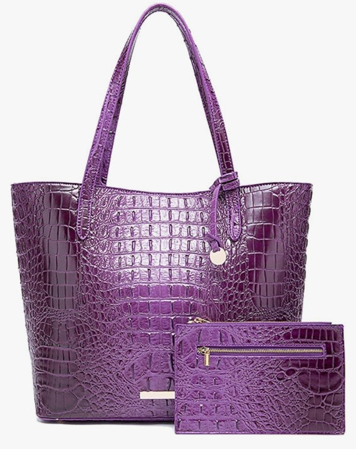 Leather Crocodile-Embossed Pattern With Women Handbags Large Tote Shoulder Bag Top Handle Satchel Hobo