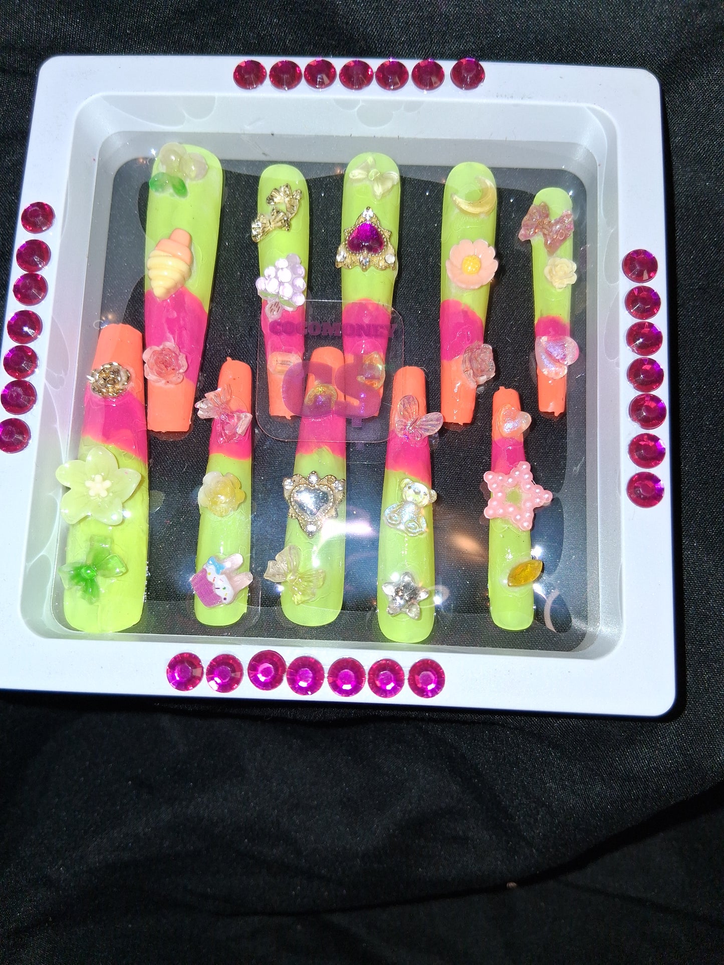COCOMONEY NAILS CUSTOM 1 OF 1 GLUE ON PRESS ON COMES WITH FREE GIFTS #o85