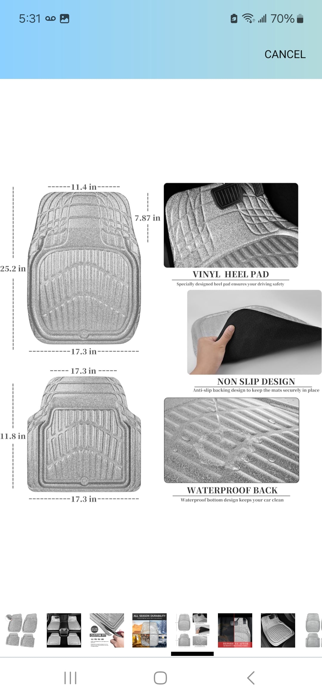 Shining Glitter Car Floor Mats 3D Leather Waterproof All Weather, Universal Trim to Fit & Anti-Slip, Safety & Light Easy Clean Install Fit for SUV,Truck,Auto,Sedan,Van Women 4 Piece (
