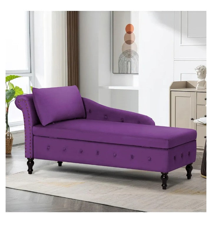 Upholstered Velvet Chaise Lounge with Left Armrest & Storage Space,Button Tufted Lounge Chair w/Lumbar Pillow,Modern Lounge Chair for Bedroom, Living Room and Office