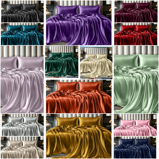 4 Piece Luxury Silky Bedding Set - Softer Than Silk, Wrinkle-Free with 15” Deep Pocket Fitted Sheet, Perfect for Hair & Skin