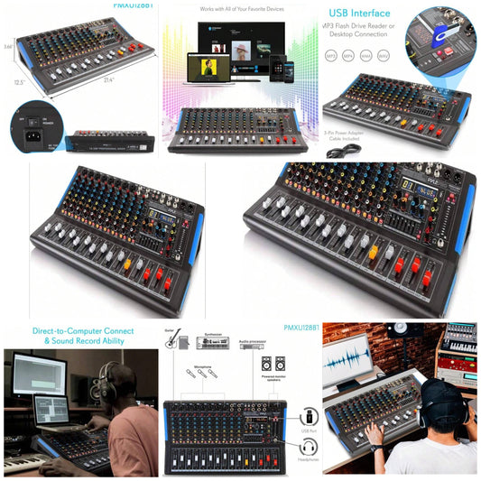 Pyle 12-Ch. Bluetooth Studio Mixer - DJ Controller Audio Mixing Console System