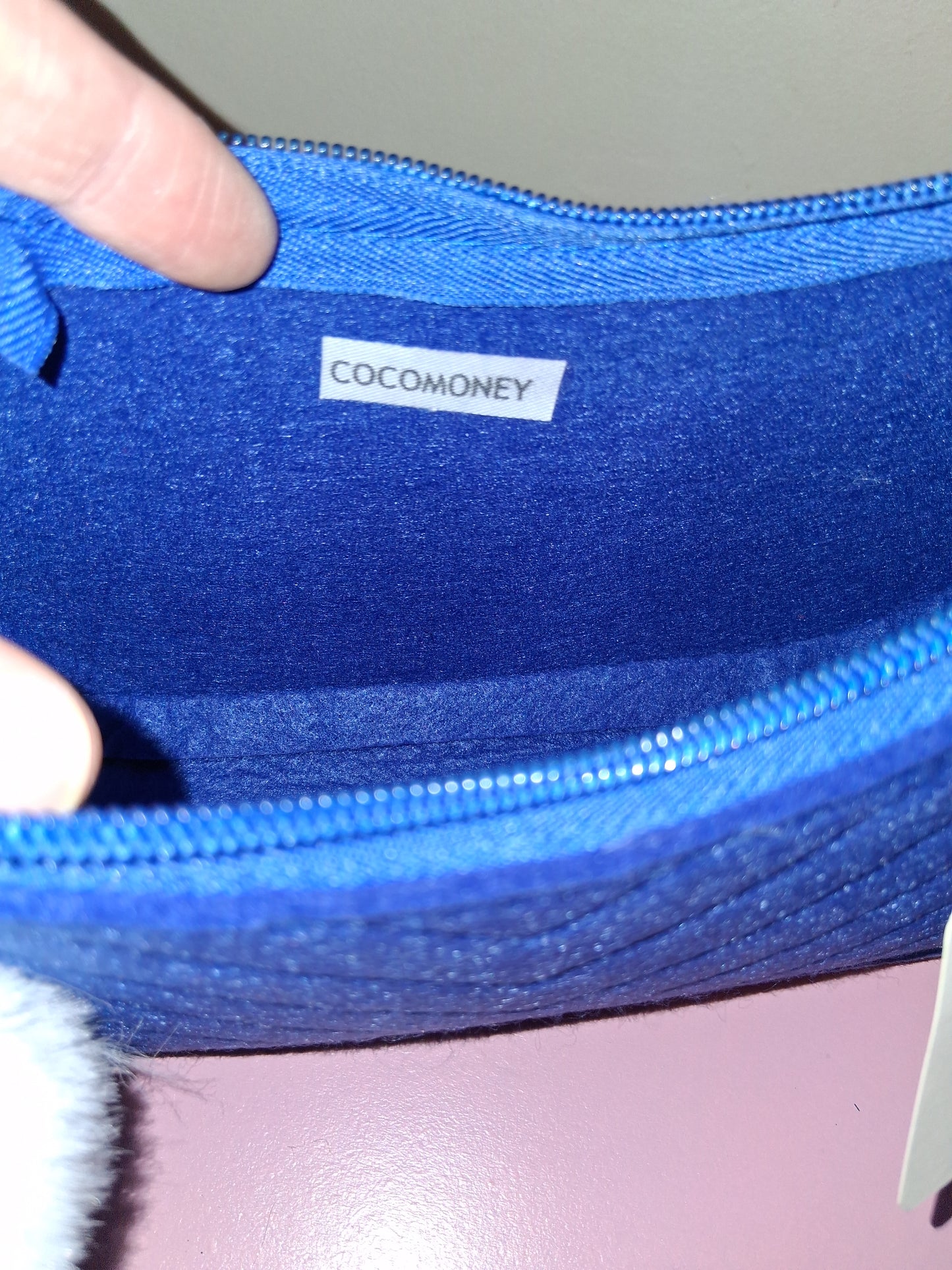 COCOMONEY MINI HANDBAG BLUE 8IN BY 4HALF IN BY 2HALF IN only 1