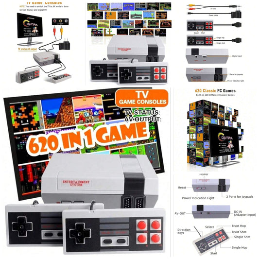 Retro Game Console, Classic Mini Handheld Video Game Console Built-In 620 Classic Edition Games, AV Output And Dual Game Controllers Best Birthday Christmas Gift Ideas For Teens