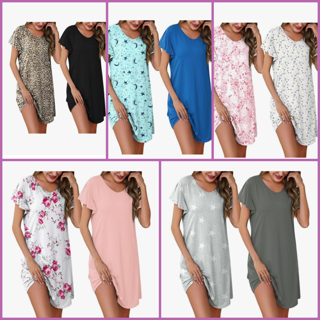 2pk Nightgowns for Women Short Sleeve Night Shirts V Neck Sleepwear Night Gown Loungewear