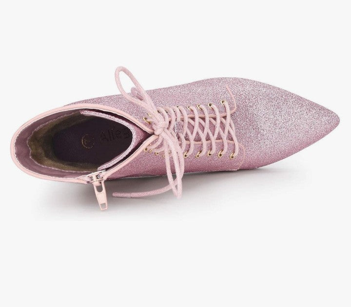 Women's Glitter Pointed Toe Block Heel Halloween Ankle Boots