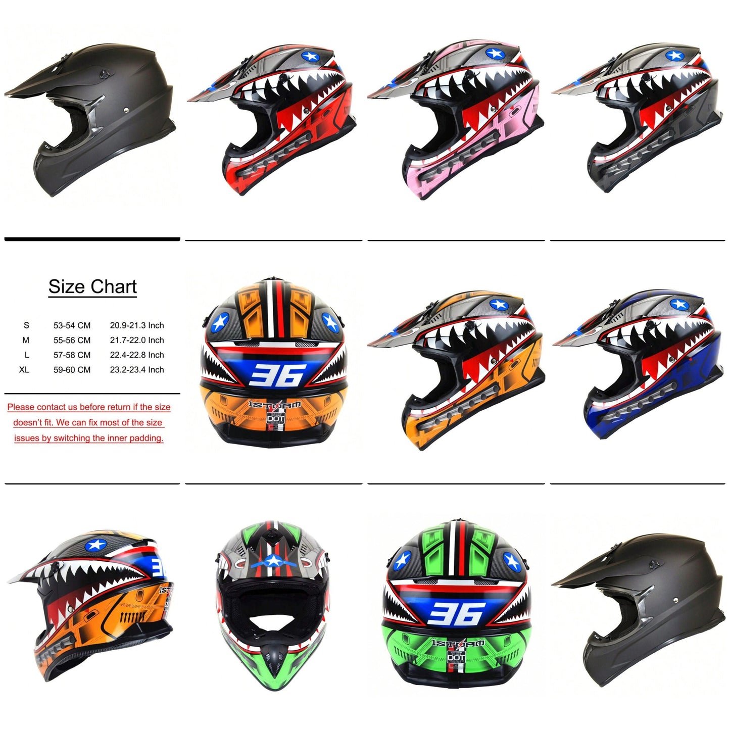 1Storm Adult Motocross Helmet BMX MX ATV Dirt Bike Downhill Mountain Bike Helmet Racing Style HKY_SC09S; Matt Black
