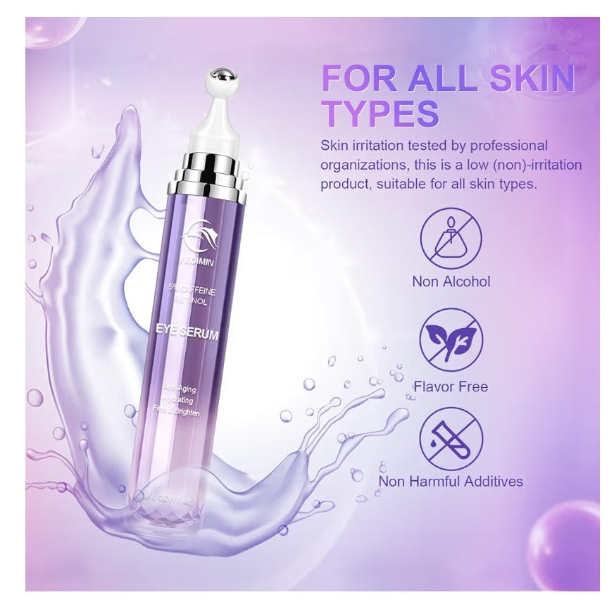 5% Caffeine Eye Cream for Dark Circles Under Treatment Eye Serum for Wrinkles Fine Lines, Retinol Under Cream for Puffiness and Bags with 360° Massage Roller-Ball