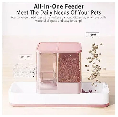 Food and Water Dispenser Automatic Dog Feeder Waterer 2 in 1 Auto Pet Food and Water Bowl Set Self Feeding for Puppy Kitten,