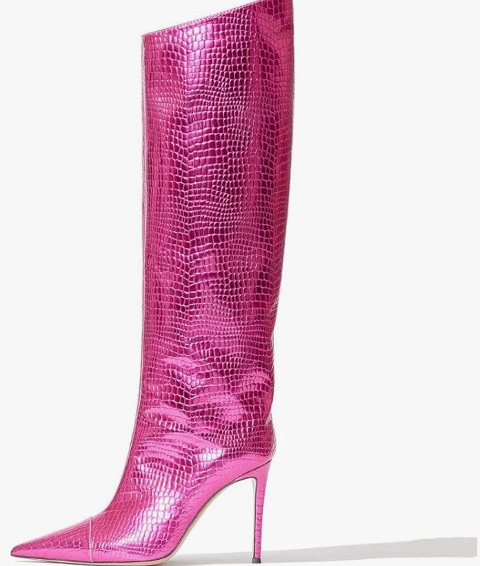 Metallic Boots Knee High Boots & Ankle Boots for Women Stiletto Heel Mirrior Boots Pointed Toe Fashion Dressy Booties Zipper