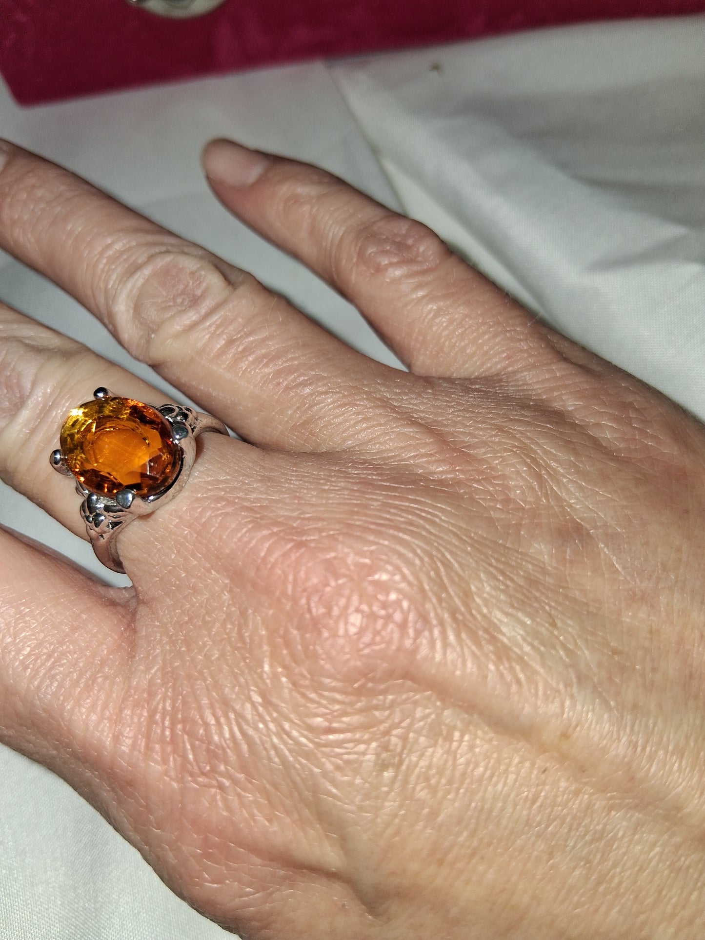 Orange silver plated ring size 6