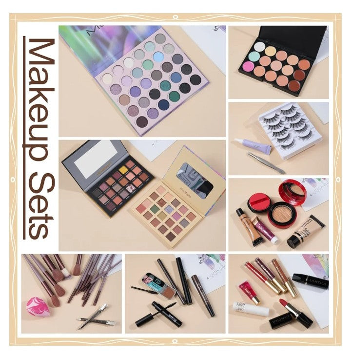 All in One Makeup Kit for Full Kit,Travel Makeup ,Professional Makeup Kit Includes lash Clusters Kit Eyeshadow Lipstick Brow Pencil Eyeliner Brush Set