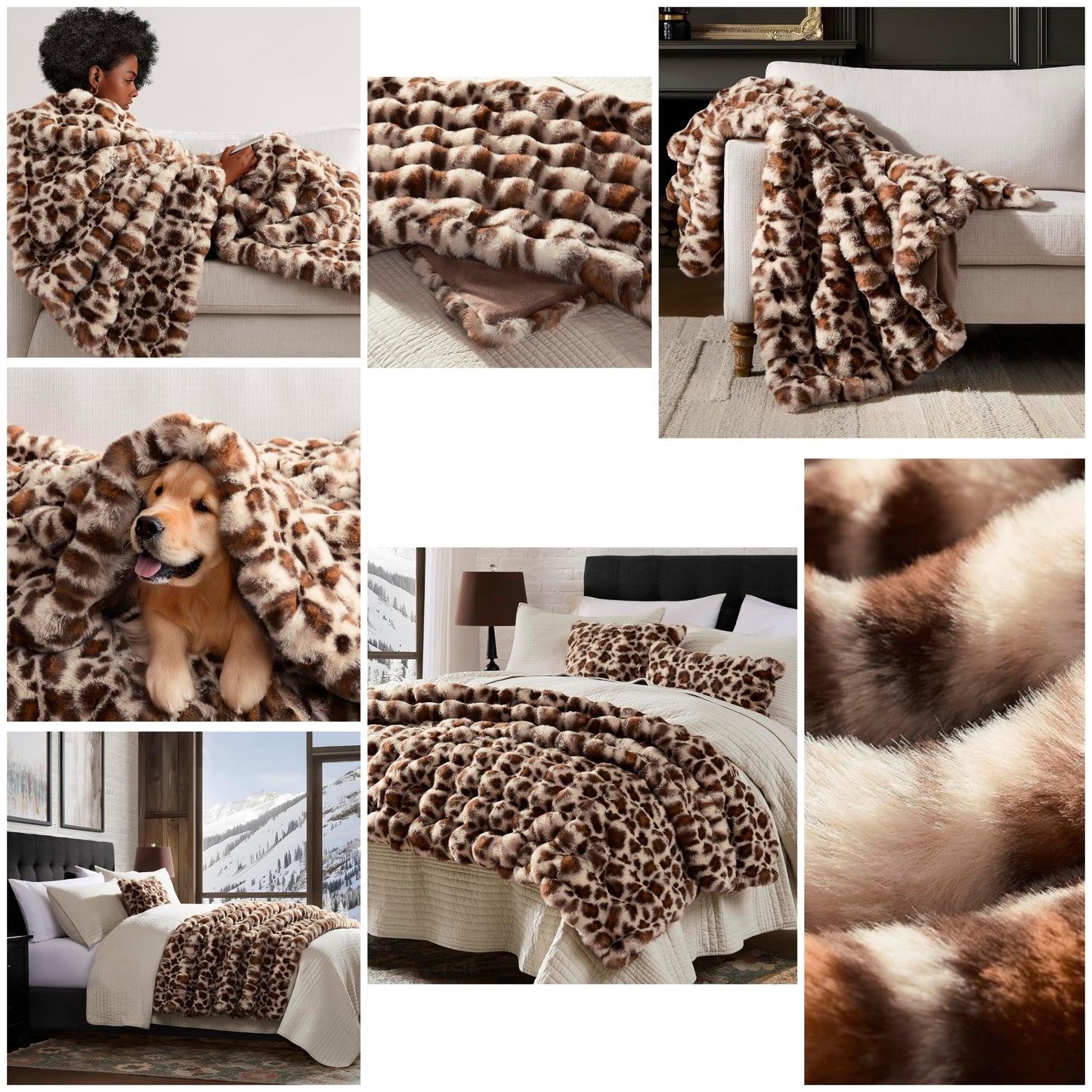 Cheetah Leopard Print Bubble Throw Blanket, Luxury Faux Fur Mink Plush Throw for Couch, Sofa and Bed, Soft Fluffy Fuzzy Cozy Blanket, Thick and Warm, 50x60 inches