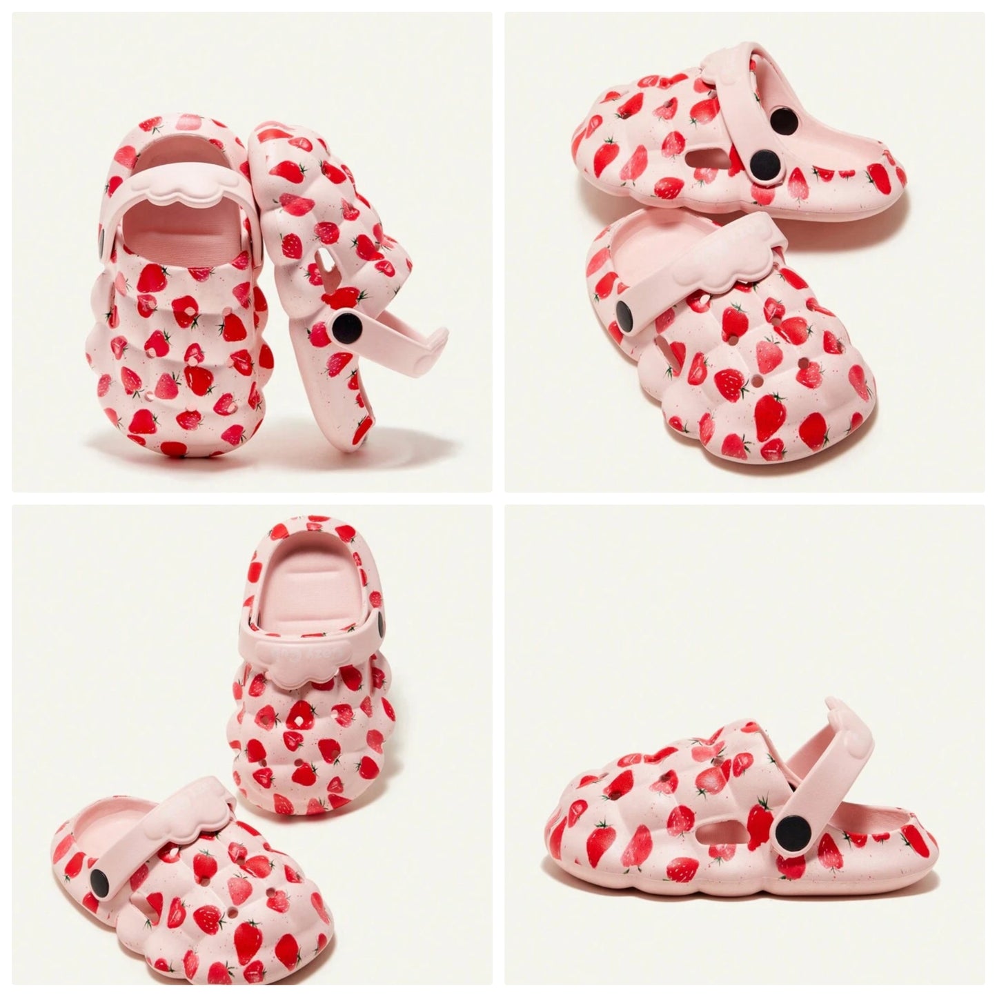 1pair Girls' Fun Cartoon Strawberry Printed Baby Hole Shoes, Cute Slippers, Garden Shoes, Home Shoes, Suitable For Daily Leisure Four Seasons