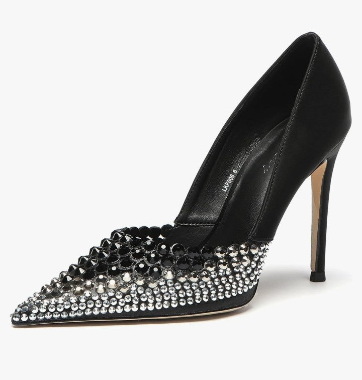 Women's High Heels Pumps Rhinestone Heels Closed Toe Heels for Women 4 Inch Stiletto Dress Wedding Party Pumps Shoes