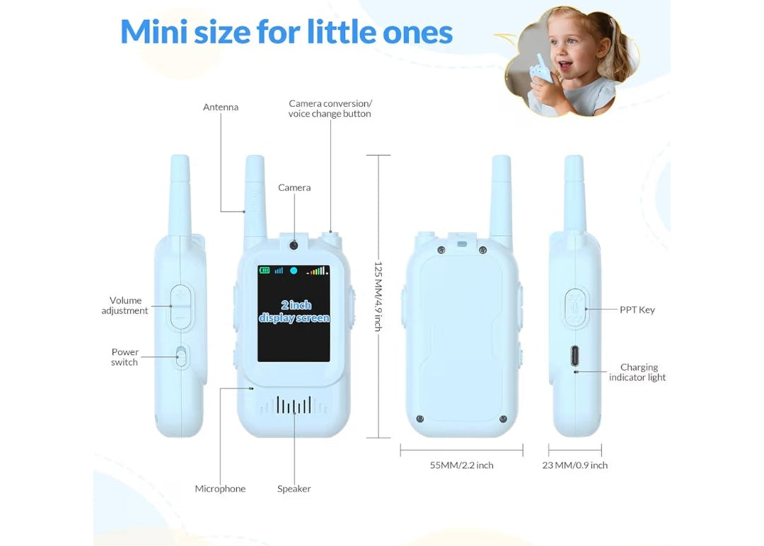2pk.Kids Walkie Talkies with Video – Screen Display Toy Radios with Voice Effects, One-on-One Pairing, Long Range – Birthday Toys Gifts for Boys & Girls Ages 3 and up