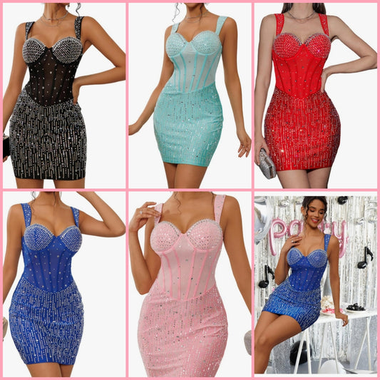 Rhinestones Sexy Bodycon Mini Party Dress Cocomoney