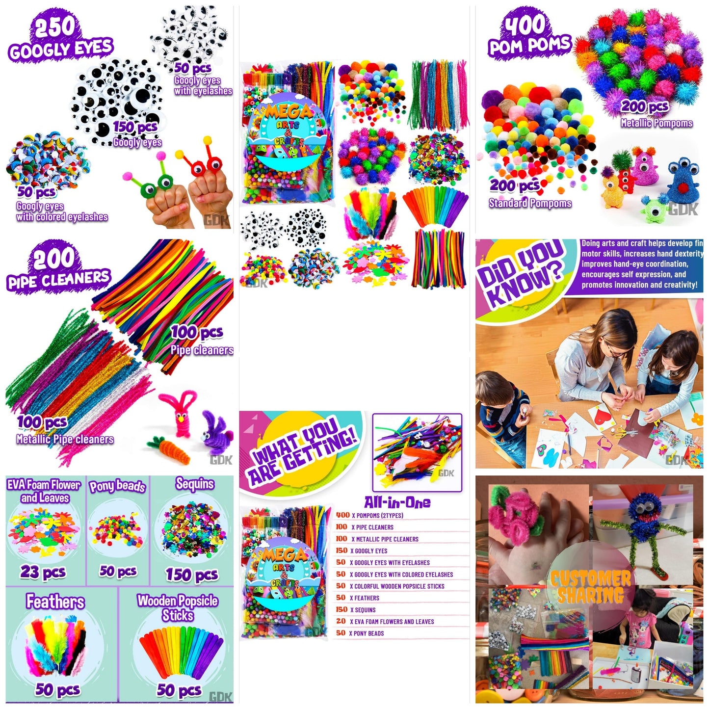 Arts and Crafts Supplies for Kids - 1170Pcs+ Craft Art Supply Kit for Toddlers Kids Craft Supplies & Materials Age 4up All in One D.I.Y. Crafting School Supplies (Large)
