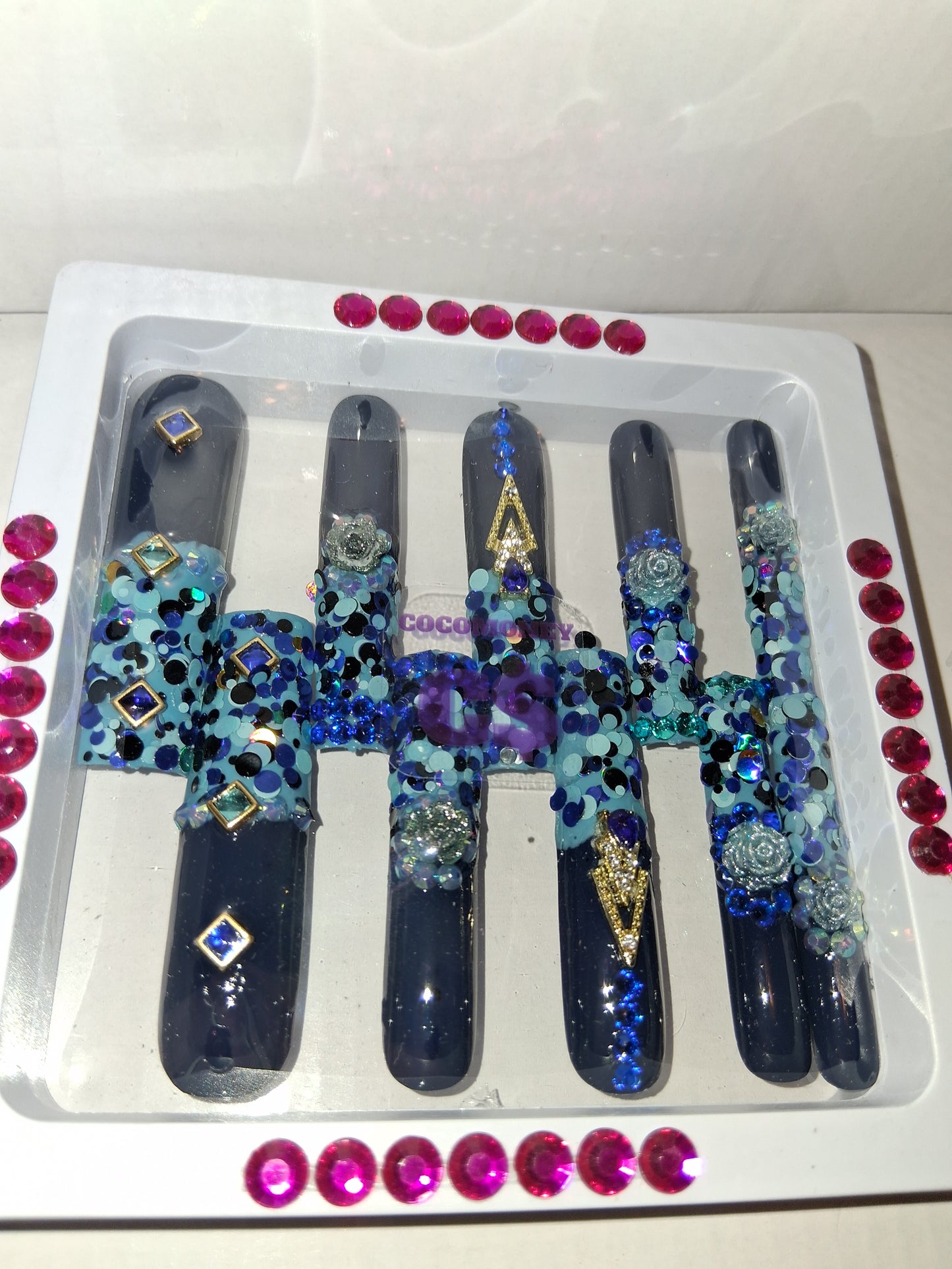 COCOMONEY NAILS CUSTOM 1 OF 1 GLUE ON PRESS ON COMES WITH FREE GIFTS #o88