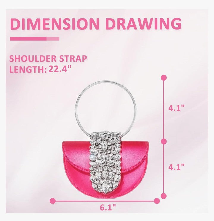 Crossbody Bag for Women, Satin Evening Bag, Hot Pink Sleek Handbag, Rhinestone Small Tote Bag, Clutch Purses for Wedding, Prom, Parties, Travel
