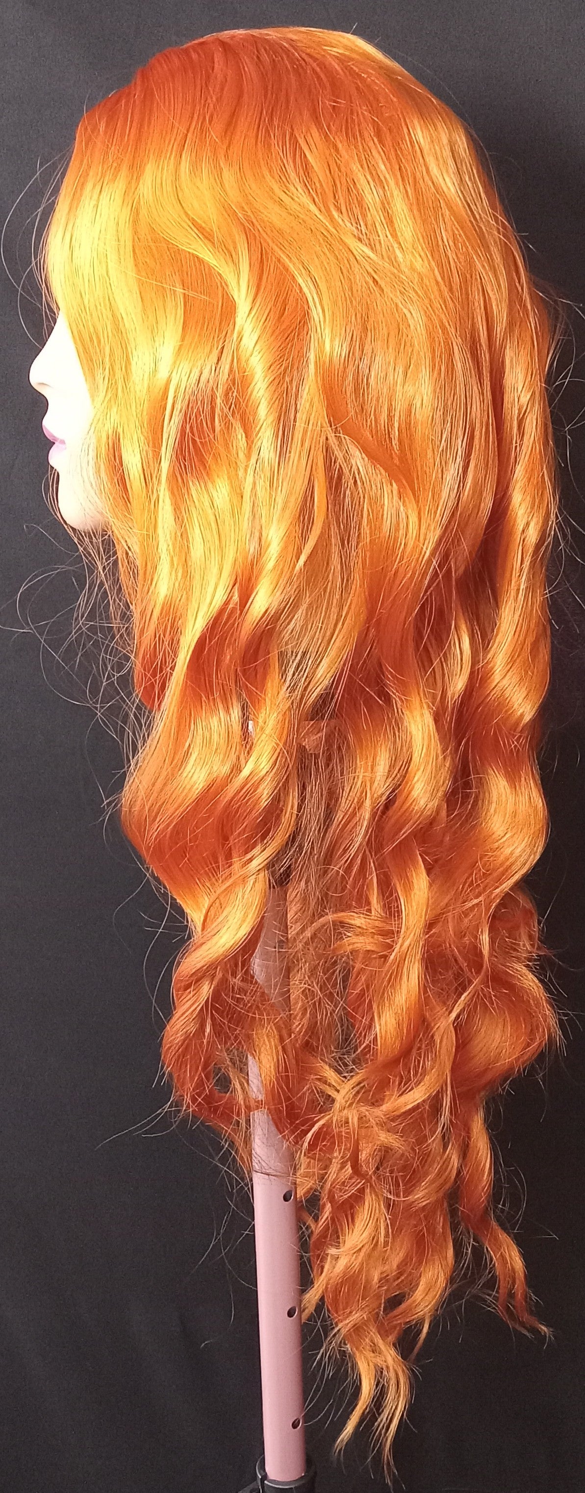 COCOMONEY WIG RED ORANGE LONG WAVY SYNTHETIC