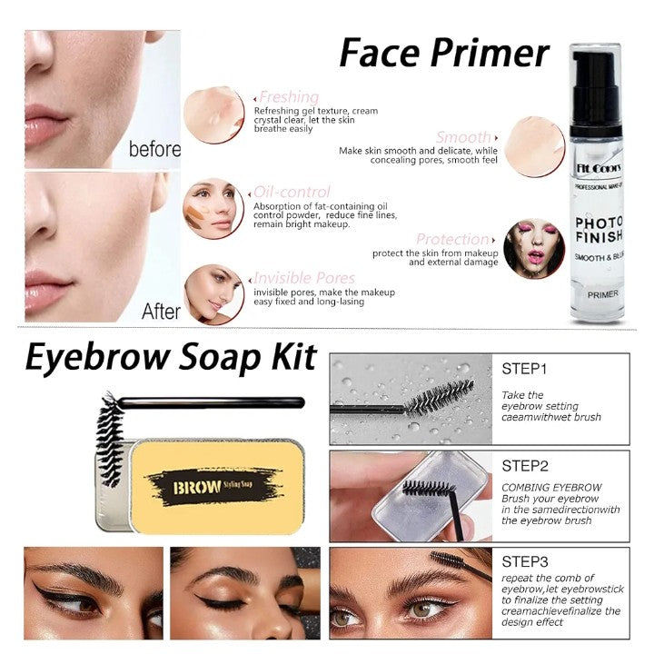 All in One Makeup Kit for Women Full Kit, 12 Colors Eyeshadow, Foundation & Primer, Lipsticks, Eyeliner, Mascara, Contour Stick, Brow Soap, Makeup Brush & Sponge, Make Up Gift Set for Women, Teens