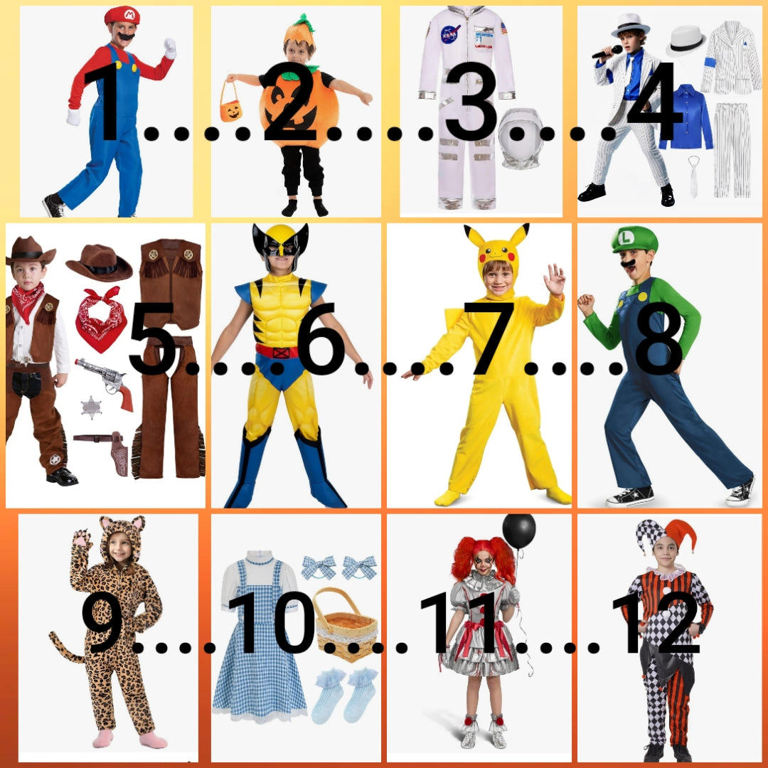 Kids Halloween costume includes everything as seen in photo choose by number below