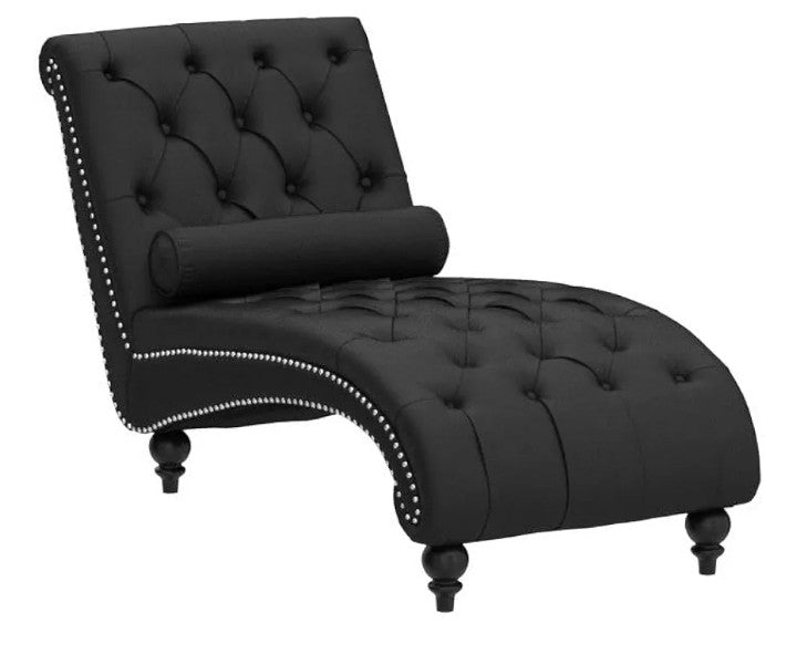 Velvet Chaise Lounge Indoor with Toss Pillow, Modern Pink Chaise Lounge Chair, Upholstered Armless Velvet Chairs with Tufted Buttons and Nail Heads for Living Room, Bedroom Furniture