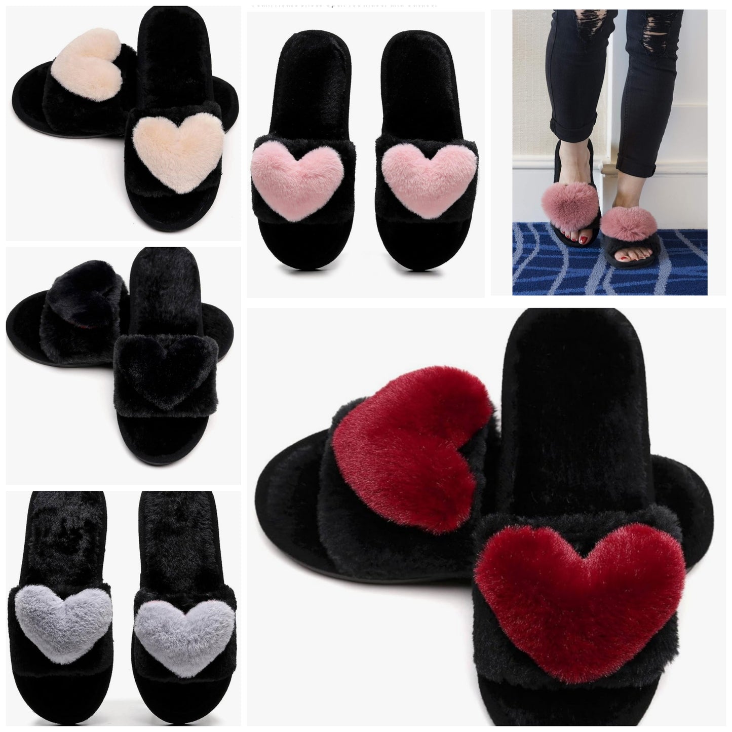 Women's LOVE Slippers Fuzzy Fluffy Memory Foam House Shoes Open Toe Indoor and Outdoor