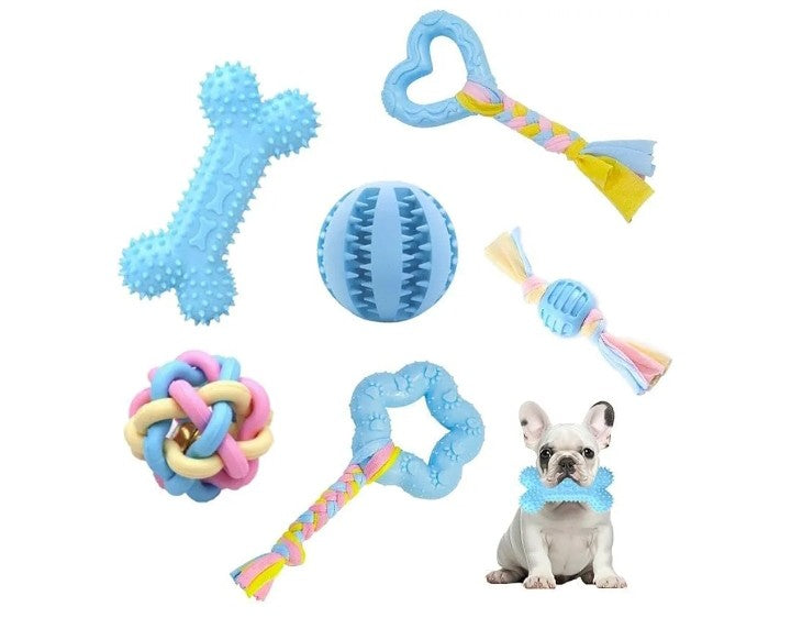 Puppy Chew Toys, 6 Pack Puppy Teething Toys for Small Breed, Soft Rubber Cute Blue Dog Toys, Eco-Friendly, Teeth Cleaning Interactive Tiny Puppy Toys for Small Dog