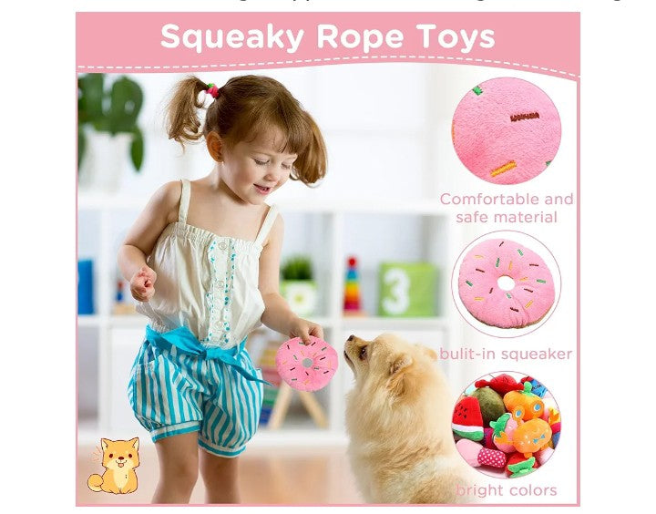 50 Pack Dog Squeaky Toys Set Cute Stuffed Plush Dog Toys Small Dog Toys with Ropes Bulk Puppy Chew Toys for Small Medium Dogs Puppies Pets Teething and Chewing