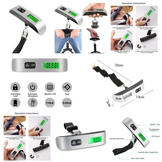 50kg Hook Belt Scale LCD Digital Electronic Scale For Travel Suitcase Luggage Hanging Scales Weighing Hand Held Weight Scale Luggage Scale Suitcase Scale Baggage Scale Digital Scale for Holiday Vacation