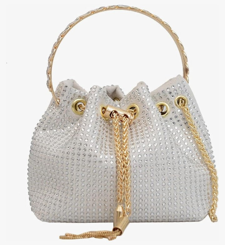 Rhinestone Evening bag Bling Sparkly Crystal Drawstring Bucket Bag Crossbody Bag for Wedding Party Prom