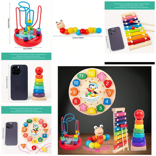 5-Piece Wooden Instrument Set, Clock Beaded, Infant Early Education Montessori Educational Toys To Improve Concentration And Coordination