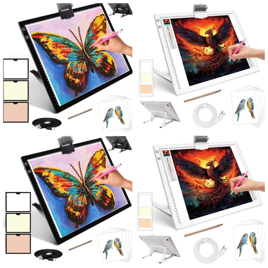 Rechargeable A3 Light Pad For Diamond Painting,Tracing Light Box With Stand And Clip,3 Colors Stepless Dimmable And 6 Levels Of Brightness Light Board For Artists,Drawing,Sketching,Animation